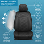 MotorBox Car Seat Covers – Ranch Leatherette Faux Leather Black Seat Covers for Car – Diamond Stitched Cushioned Interior Protectors for Automotive Accessories, Trucks, SUV, Cars – Two Front Covers - Black