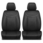 MotorBox Car Seat Covers – Ranch Leatherette Faux Leather Black Seat Covers for Car – Diamond Stitched Cushioned Interior Protectors for Automotive Accessories, Trucks, SUV, Cars – Two Front Covers - Black