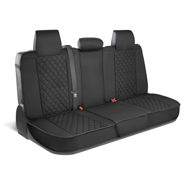 MotorBox Premium Napa Leather Rear Seat Cover – Semi Universal Fit for Most Cars, Truck & SUV – Black Back Seat Protector – Anti-Slip, Durable Bench Cover – Easy Install, Luxury Car Interior Upgrade - Style B