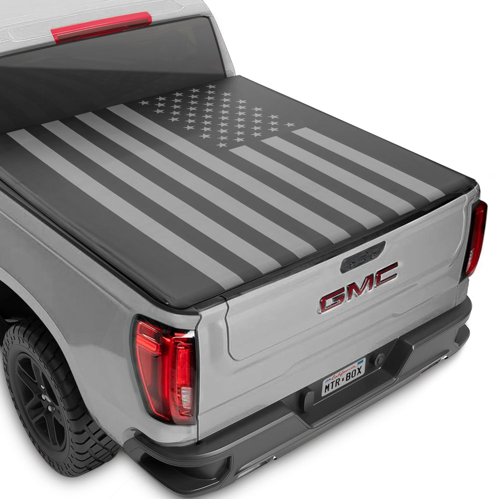 American Flag Tonneau Cover for 2015-2025 Chevy Colorado/GMC Canyon with 5.2 ft Bed  All-Weather Soft Roll Truck Bed Cover with Black Flag - Chevy Colorado 2015-2025 5.2 ft Bed