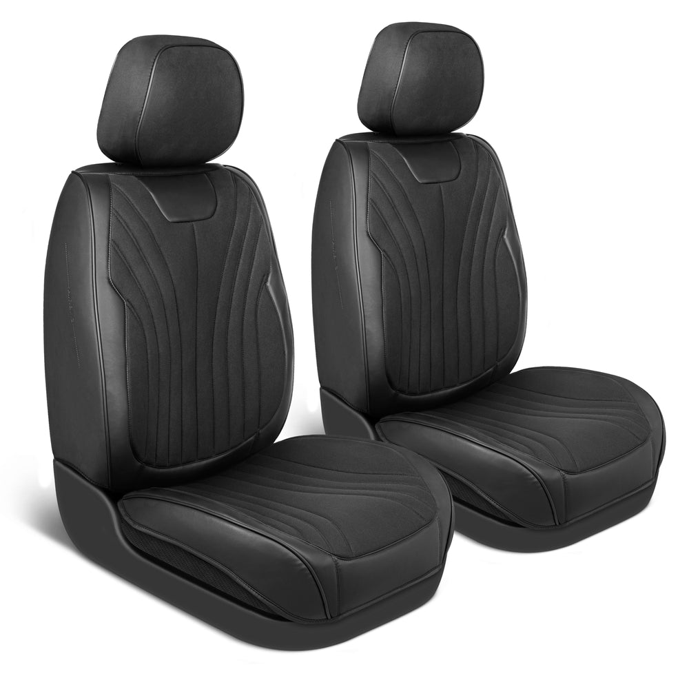 MotorBox Elite Edition Faux Leather & Suede Seat Covers for Cars, Trucks, & SUV - 2 Black Car Seat Covers for Front Seats - Universal Fit Car Accessories Automotive Interior Cover Protector for Cars - Leather & Suede,Black