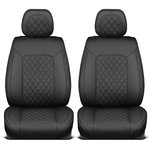MotorBox Prestige Edition Faux Leather Seat Covers for Cars, Trucks, & SUV – 2 Black Car Seat Covers for Front Seats - Universal Fit Car Accessories Automotive Interior Protector for Most Vehicles - Black
