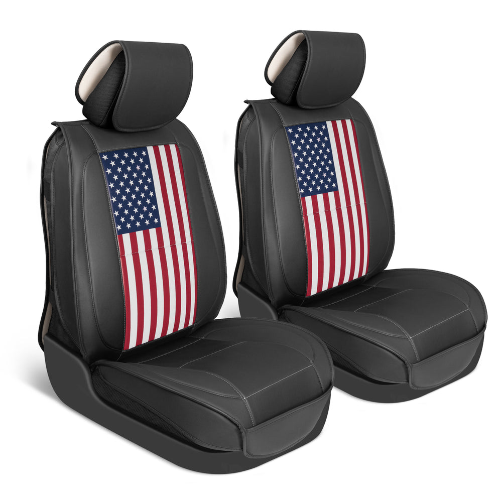 MotorBox American Flag Seat Covers for Trucks, Cars, & SUV - Napa Leather US Car Seat Covers American Flag Truck Accessories - Car Seat Cover Patriotic American Flag Car Accessories Car Seat Protector - Classic Flag Vertical