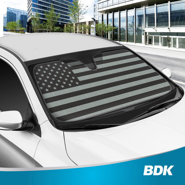 American Flag Car Sunshade for Automotive Windshield Sun Shade Patriotic US Black Flag Jumbo Folding Auto Shade - Black Flag