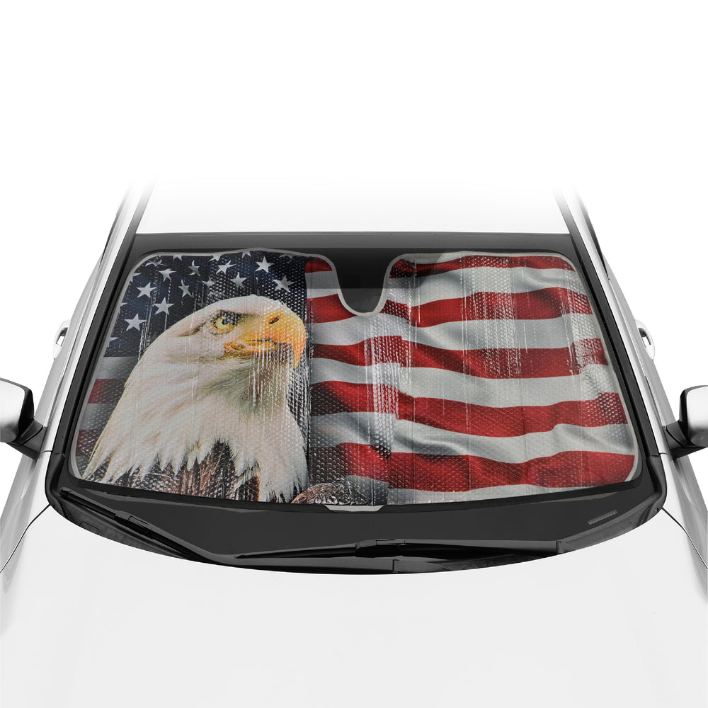Eagle American Flag Car Sunshade for Automotive Windshield Sun Shade Patriotic US Jumbo Folding Auto Shade - Eagle & Flag