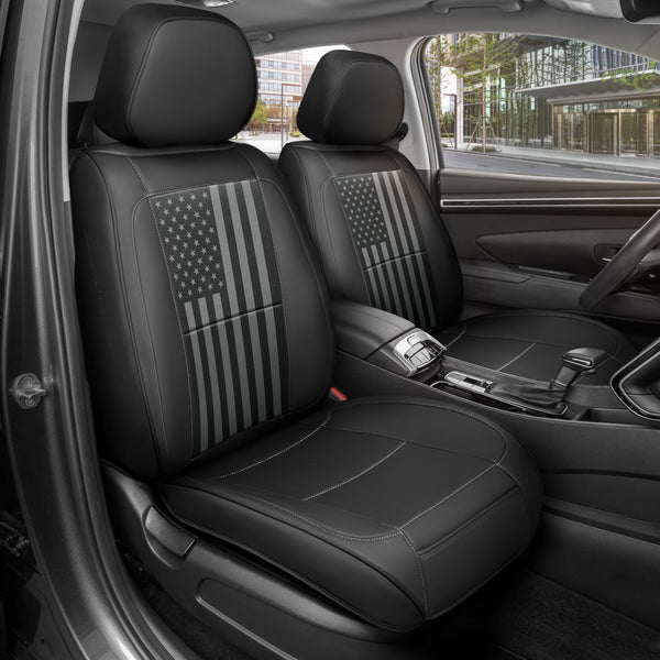 MotorBox American Black Flag Seat Covers for Trucks, Cars, & SUV - Napa Leather US Car Seat Covers American Flag Truck Accessories - Car Seat Cover American Flag Car Accessories Car Seat Protector - Black Flag Vertical