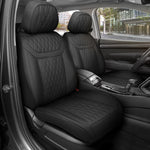 MotorBox Car Seat Covers – Ranch Leatherette Faux Leather Black Seat Covers for Car – Diamond Stitched Cushioned Interior Protectors for Automotive Accessories, Trucks, SUV, Cars – Two Front Covers - Black