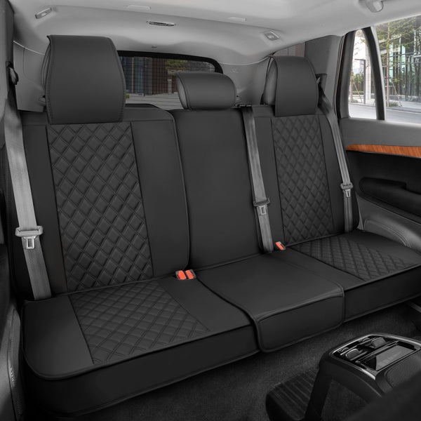 MotorBox Premium Napa Leather Rear Seat Cover – Semi Universal Fit for Most Cars, Truck & SUV – Black Back Seat Protector – Anti-Slip, Durable Bench Cover – Easy Install, Luxury Car Interior Upgrade - Style B